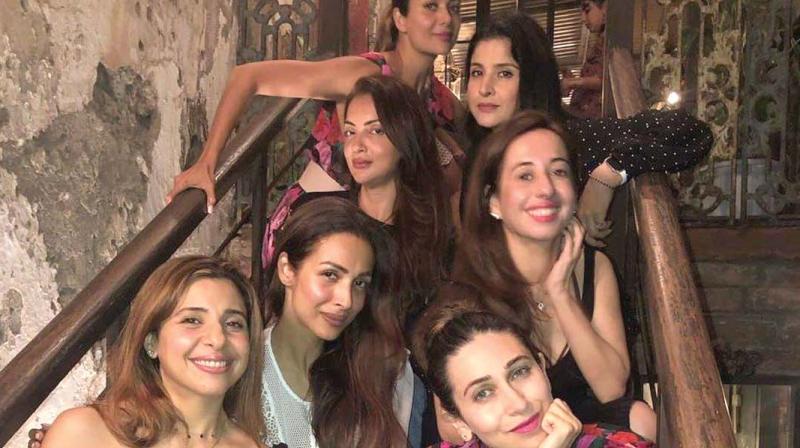 The girl gang, which is often spotted partying and dining together, was missing Kareena Kapoor, who is still in London with her family. The girl gang, which is often spotted partying and dining together, was missing Kareena Kapoor, who is still in London with her family.