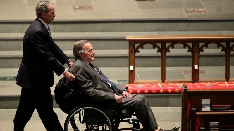 Bush was seen in a wheelchair on Saturday at the funeral of his wife, the former US first lady, who died last Tuesday. (Photo: AP/File) Bush was seen in a wheelchair on Saturday at the funeral of his wife, the former US first lady, who died last Tuesday. (Photo: AP/File)