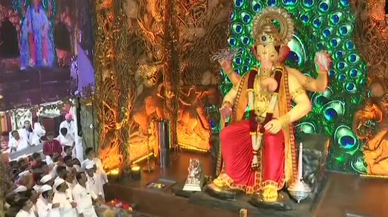 Ganesha Idol at Lalbaughcha Raja in Mumbai. (Photo: Twitter | @ANI) Ganesha Idol at Lalbaughcha Raja in Mumbai. (Photo: Twitter | @ANI)