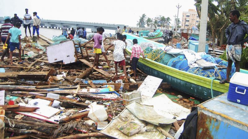 A view of the damage caused by cyclone 'Gaja', after it hit Velankanni, in Nagapattinam district of Tamil Nadu, Friday, November 16, 2018. (Photo: PTI) A view of the damage caused by cyclone 'Gaja', after it hit Velankanni, in Nagapattinam district of Tamil Nadu, Friday, November 16, 2018. (Photo: PTI)