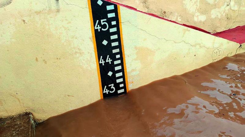 The water level in the river touched 43 feet — two feet less than the full level. (DC) The water level in the river touched 43 feet — two feet less than the full level. (DC)