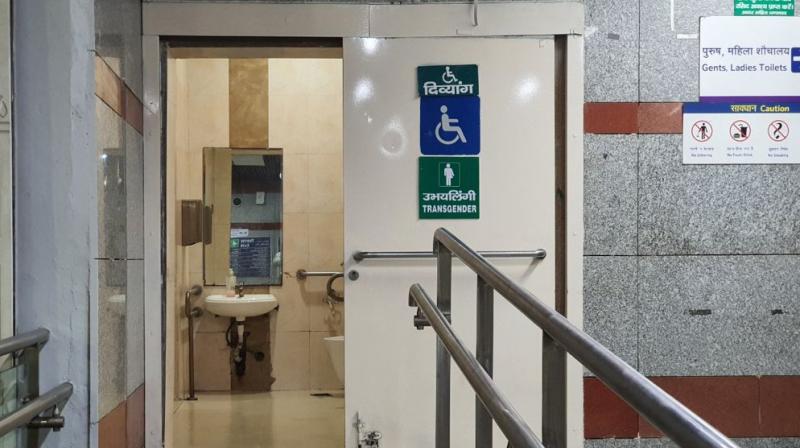 To guide transgenders to these toilets, bilingual signs (English and Hindi both), along with symbols for both categories -- 'Persons with Disability' and 'Transgenders' -- have been installed adjacent to these toilets. (Twitter) To guide transgenders to these toilets, bilingual signs (English and Hindi both), along with symbols for both categories -- 'Persons with Disability' and 'Transgenders' -- have been installed adjacent to these toilets. (Twitter)