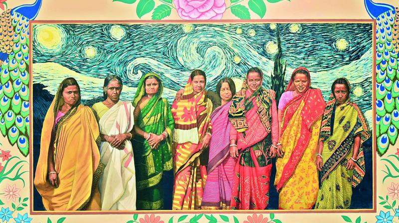 Posing on a starry night: The artwork inspired by Van Gogh’s ‘Starry Night’ has artist Biswajit’s family too. Posing on a starry night: The artwork inspired by Van Gogh’s ‘Starry Night’ has artist Biswajit’s family too.