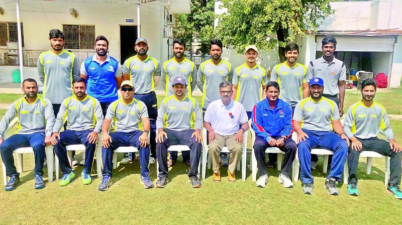 Members of the Andhra Bank team pose after winning the HCA’s ‘A’ Division One-day Knockout Championship. Members of the Andhra Bank team pose after winning the HCA’s ‘A’ Division One-day Knockout Championship.