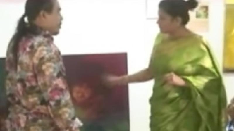 Hemlata Sharma allegedly shouted at the organisers and the artists in the summit and took the painting to the police station. (Photo: Videograb) Hemlata Sharma allegedly shouted at the organisers and the artists in the summit and took the painting to the police station. (Photo: Videograb)