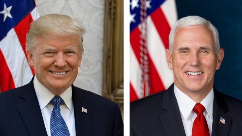 The portraits of the smiling men were released more than nine months after they took office. (Photo:Twitter/DanScavinoJr) The portraits of the smiling men were released more than nine months after they took office. (Photo:Twitter/DanScavinoJr)