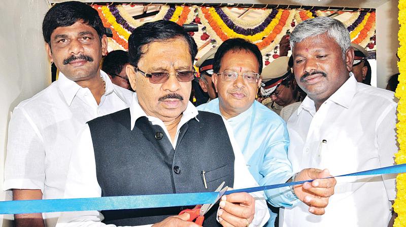 Home Minister Dr G. Parameshwar inaugurates the police station at Begur in Bengaluru on Monday. D.K. Suresh, MP, Councilor Anjanappa and MLA Krishnappa, are seen (Photo: DC) Home Minister Dr G. Parameshwar inaugurates the police station at Begur in Bengaluru on Monday. D.K. Suresh, MP, Councilor Anjanappa and MLA Krishnappa, are seen (Photo: DC)