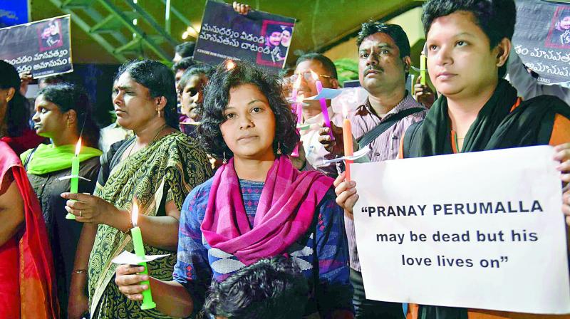 A candle light vigil was held to pay homage to Pranay Kumar who was murdered on September 14. (Image DC) A candle light vigil was held to pay homage to Pranay Kumar who was murdered on September 14. (Image DC)
