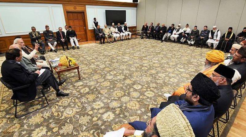 Prime Minister Narendra Modi with a delegation of Muslim Ulemas and intellectuals. (Photo: Twitter) Prime Minister Narendra Modi with a delegation of Muslim Ulemas and intellectuals. (Photo: Twitter)
