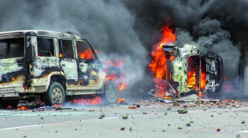 It had become difficult for police to control the crowd taking part in the Maratha morchas because apart from being emotional, this (the community's demands) has also become a prestige issue and the government seemed helpless in the last 24 hours, the Shiv Sena noted. (Photo: PTI) It had become difficult for police to control the crowd taking part in the Maratha morchas because apart from being emotional, this (the community's demands) has also become a prestige issue and the government seemed helpless in the last 24 hours, the Shiv Sena noted. (Photo: PTI)