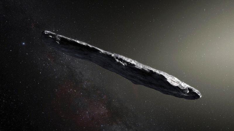 This artist's rendering shows the first interstellar asteroid: 'Oumuamua. This unique object was discovered on Oct. 19, 2017 by the Pan-STARRS 1 telescope in Hawaii. (Photo: AP) This artist's rendering shows the first interstellar asteroid: 'Oumuamua. This unique object was discovered on Oct. 19, 2017 by the Pan-STARRS 1 telescope in Hawaii. (Photo: AP)