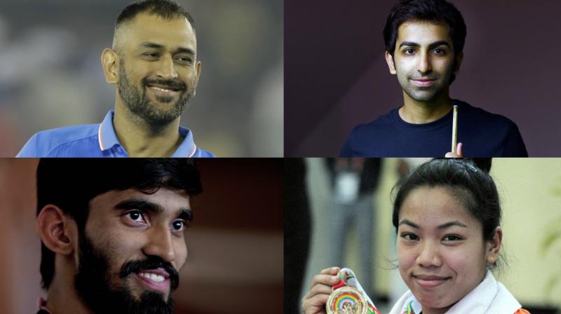 Former India cricket captain Mahendra Singh Dhoni and multiple world champion cueist Pankaj Advani were conferred with the country's third-highest civilian award, Padma Bhushan while Kidambi Srikanth and Saikhom Mirabai Chanu won Padma Shri. (Photo: PTI / AP) Former India cricket captain Mahendra Singh Dhoni and multiple world champion cueist Pankaj Advani were conferred with the country's third-highest civilian award, Padma Bhushan while Kidambi Srikanth and Saikhom Mirabai Chanu won Padma Shri. (Photo: PTI / AP)