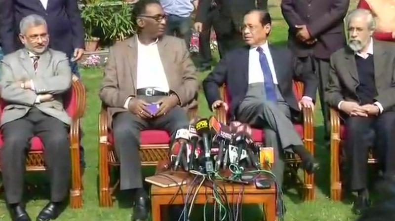 In an unprecedented move, four senior-most judges of the Supreme Court on Friday called a press conference and said the situation in the top court was "not in order." (Photo: ANI) In an unprecedented move, four senior-most judges of the Supreme Court on Friday called a press conference and said the situation in the top court was "not in order." (Photo: ANI)
