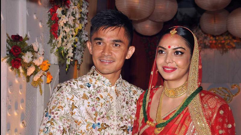 Sunil Chhetri,the poster boy of Indian football, was seen in a traditional Nepali attire topped with a 'topi' (hat) as he made an entry riding a horse in the evening.(Photo: PTI) Sunil Chhetri,the poster boy of Indian football, was seen in a traditional Nepali attire topped with a 'topi' (hat) as he made an entry riding a horse in the evening.(Photo: PTI)
