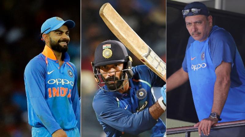 Virat Kohli, Dnesh Karthik and Ravi Shastri. (Photo: AP / PTI) Virat Kohli, Dnesh Karthik and Ravi Shastri. (Photo: AP / PTI)