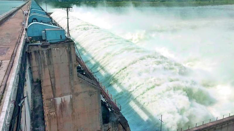 After three years, all the 42 crest gates of Sriramasagar project were lifted at Pochampad in Nizamabad on Saturday. Around two lakh cusecs of water is being released into the Godavari. Elsewhere, the water level at the Srisailam dam on the Krishna continues to rise. Flood monitoring officials predict that though no rains have been reported in the upper reaches, the flood flow from the Priyadarshini Jurala project continues to be steady.