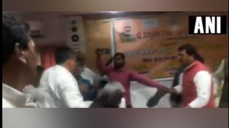 Tripathi hit Baghel with his footwear to which the MLA also retaliated by slapping the MP. (Photo: ANI) Tripathi hit Baghel with his footwear to which the MLA also retaliated by slapping the MP. (Photo: ANI)