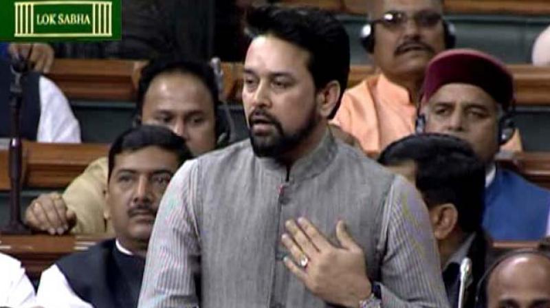 Some Opposition members had complained about Thakur shooting a video of their protests in the Well on July 24 and AAP member Bhagwant Mann had written a letter in this regard to the Speaker. (Photo: Screengrab | Lok Sabha TV) Some Opposition members had complained about Thakur shooting a video of their protests in the Well on July 24 and AAP member Bhagwant Mann had written a letter in this regard to the Speaker. (Photo: Screengrab | Lok Sabha TV)