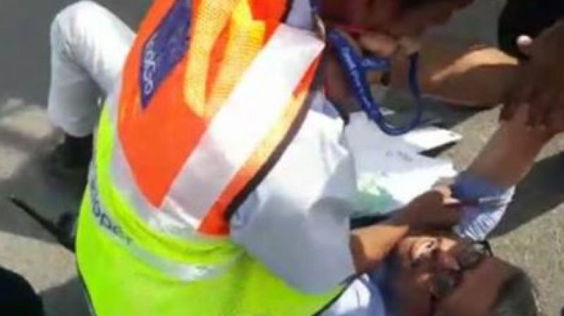 A video showing an IndiGo staffer manhandling a passenger surfaced on Tuesday. (Photo: Screengrab) A video showing an IndiGo staffer manhandling a passenger surfaced on Tuesday. (Photo: Screengrab)