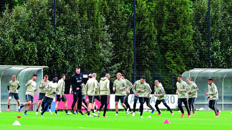 Ajax players at a training session in Amsterdam on Tuesday, eve of their Champions League semifinal second leg match against Tottenham Hotspur. (Photo: AFP) Ajax players at a training session in Amsterdam on Tuesday, eve of their Champions League semifinal second leg match against Tottenham Hotspur. (Photo: AFP)