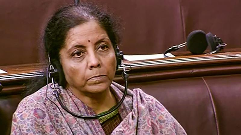 Finance minister Nirmala Sitharaman in the Rajya Sabha during the Budget Session of Parliament in New Delhi, Monday, Feb. 10, 2020. (RSTV/PTI Photo) (PTI2_10_2020_000045B)