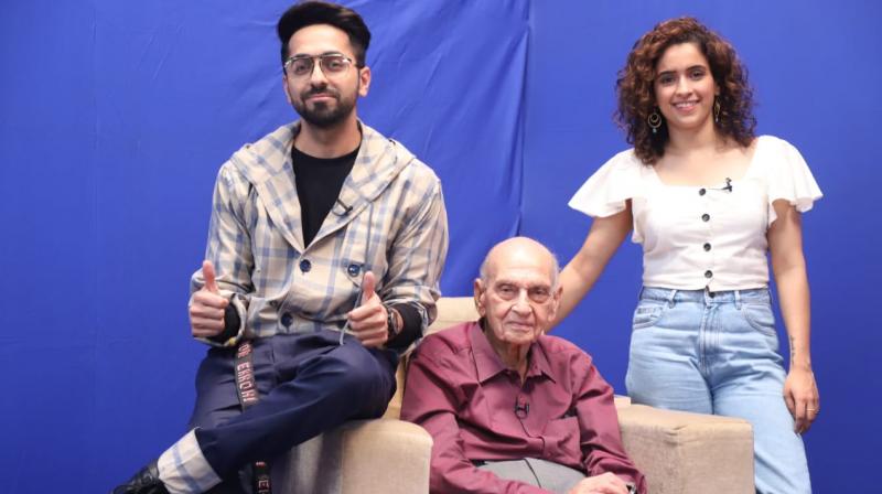 Ayushmann Khurrana and Sanya Malhotra with Dr. Mahendra Watsa. Ayushmann Khurrana and Sanya Malhotra with Dr. Mahendra Watsa.