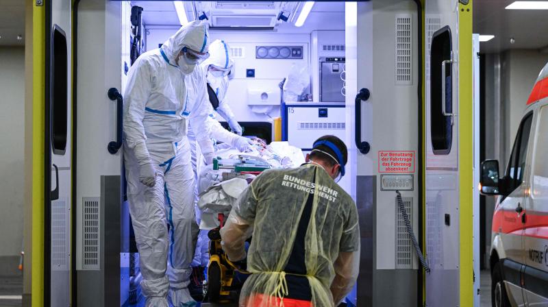 A corona patient from France arrives at the Bundeswehr hospital in Ulm, southwestern Germany. AFP Photo