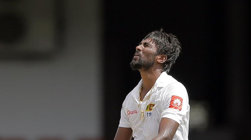 With Pradeep ruled out, Karunaratne, who took 1-31 in the first innings, will have to bowl his gentle medium pace if there is a second India innings.(Photo: AP) With Pradeep ruled out, Karunaratne, who took 1-31 in the first innings, will have to bowl his gentle medium pace if there is a second India innings.(Photo: AP)