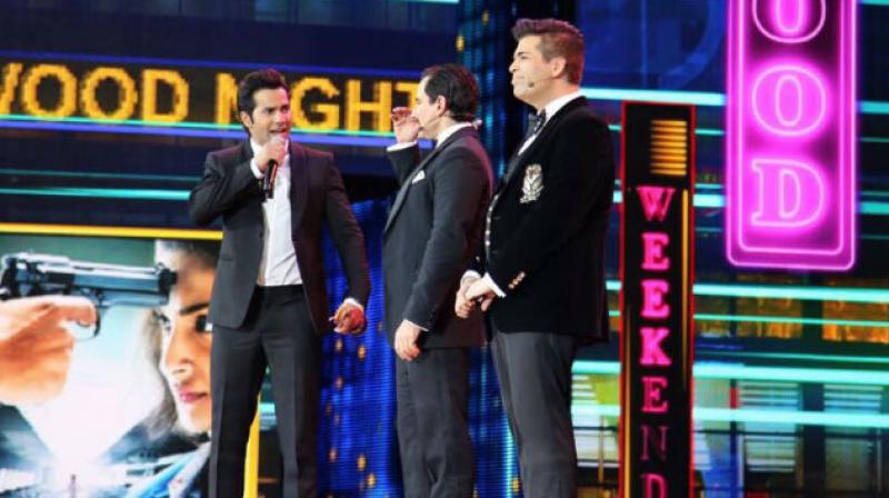 Varun Dhawan, Saif Ali Khan and Karan Johar while they crack jokes on nepotism. (Photo: Twitter/IIFA) Varun Dhawan, Saif Ali Khan and Karan Johar while they crack jokes on nepotism. (Photo: Twitter/IIFA)