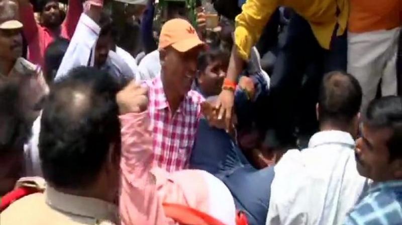 Some students along with parents were also present at the protest site. (Photo:ANI) Some students along with parents were also present at the protest site. (Photo:ANI)