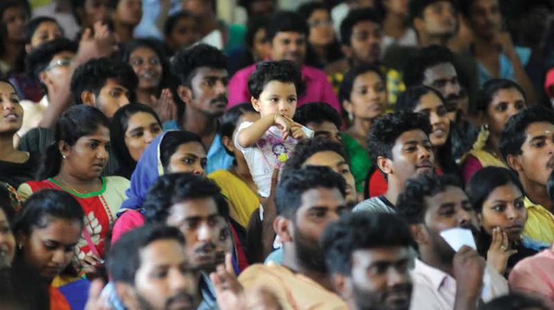 Jam packed audience at Senate Hall during the mime competitions held as part of the Kerala University youth festival in Thiruvananthapuram on Thursday. (Photo: A.V. MUZAFAR) Jam packed audience at Senate Hall during the mime competitions held as part of the Kerala University youth festival in Thiruvananthapuram on Thursday. (Photo: A.V. MUZAFAR)