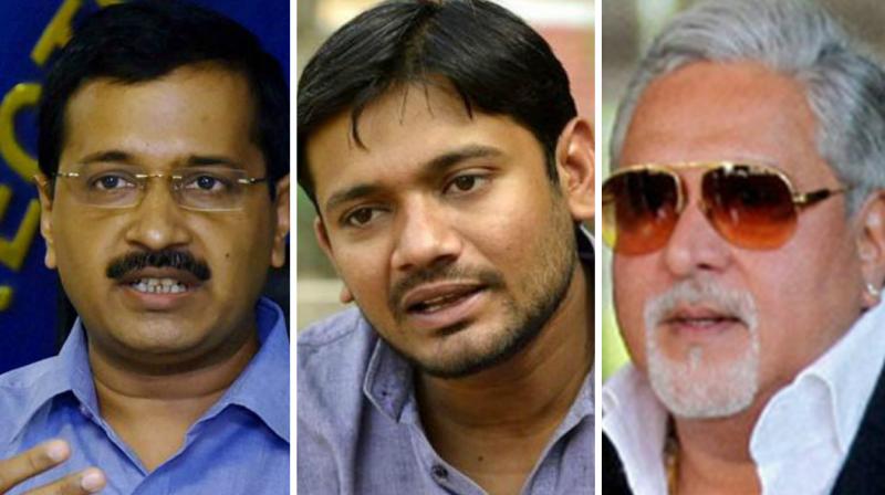 Arvind Kejriwal, Kanhaiya Kumar, Vijay Mallya (Photo: PTI) Arvind Kejriwal, Kanhaiya Kumar, Vijay Mallya (Photo: PTI)