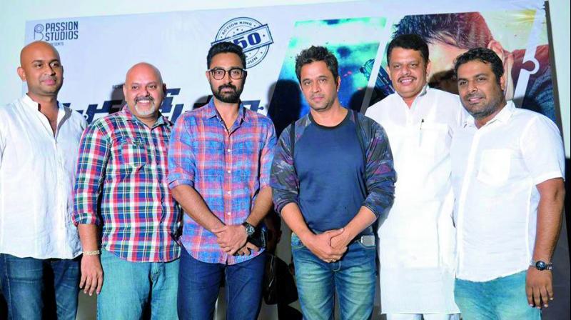 Arjun with the cast and crew of Kurukshetram at the recent teaser launch Arjun with the cast and crew of Kurukshetram at the recent teaser launch