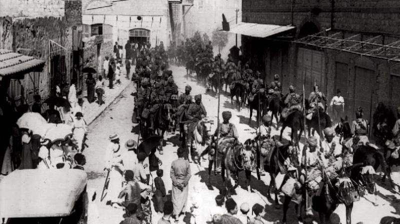 Mysore Lancers march into Haifa, Israel after taking over the Port city in 1918 along with the Jodhpur Lancers. Mysore Lancers march into Haifa, Israel after taking over the Port city in 1918 along with the Jodhpur Lancers.