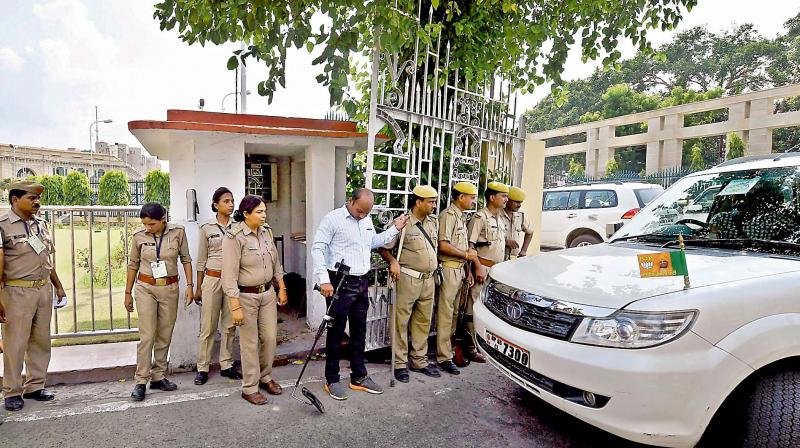 Security tightened outside Uttar Pradesh assembly in the wake of explosive found inside (Photo: PTI) Security tightened outside Uttar Pradesh assembly in the wake of explosive found inside (Photo: PTI)