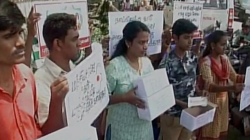 The protesters claimed that the earlier tax was only five percent, but now 12 percent has been imposed. (Photo: ANI) The protesters claimed that the earlier tax was only five percent, but now 12 percent has been imposed. (Photo: ANI)