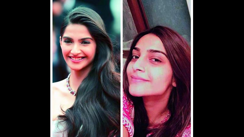(Right) Sonam Kapoor looks ordinary without make-up, (left) the actress with make-up (Right) Sonam Kapoor looks ordinary without make-up, (left) the actress with make-up