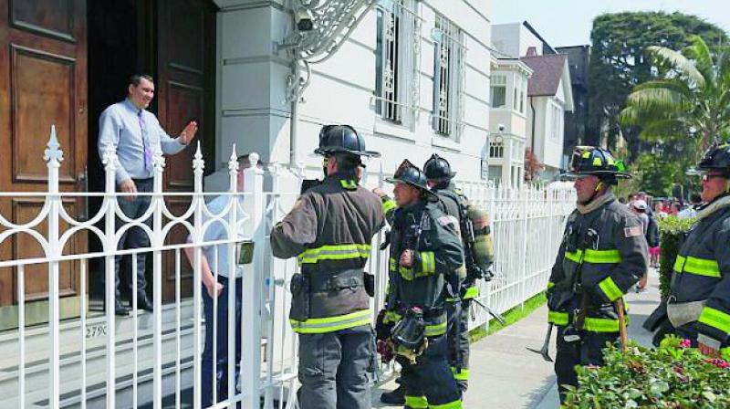 Firefighters were turned away by diplomatic staff Firefighters were turned away by diplomatic staff