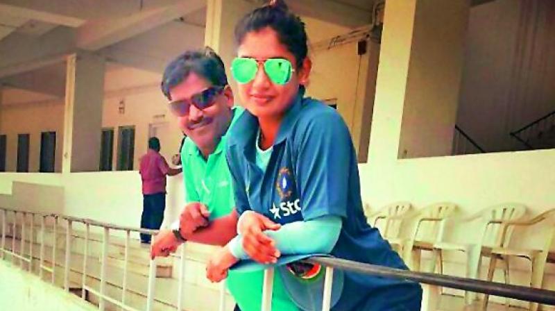 Indian women cricket team captain Mithali Raj with her coach RSR Murthy. Indian women cricket team captain Mithali Raj with her coach RSR Murthy.