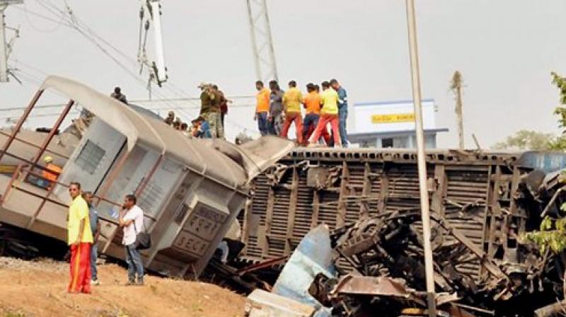 The mangled remains of Hirakhand Express which met with an accident near Kuneru station in Vizianagaram, Andra Pradesh. (Photo: AP) The mangled remains of Hirakhand Express which met with an accident near Kuneru station in Vizianagaram, Andra Pradesh. (Photo: AP)