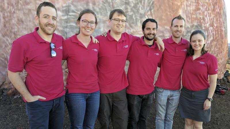 Joshua Ehrlich, Laura Lark, Sam Payler, Brian Ramos, Jay Bevington, Ansley Barnard In this photo provided by the University of Hawaii, scientists Joshua Ehrlich, from left, Laura Lark, Sam Payler, Brian Ramos, Jay Bevington and Ansley Barnard, pose for a photo before they enter a geodesic dome called Hawaii Space Exploration Analog and Simulation, or HI-SEAS located 8,200 feet above sea level on Mauna Loa on the island of Hawaii, Thursday, Jan. 19, 2017. The four men and two women moved into their new simulated space home Thursday afternoon, as part of a human-behavior study that could help NASA as it draws up plans for sending astronauts on long missions to Mars. (AP) Joshua Ehrlich, Laura Lark, Sam Payler, Brian Ramos, Jay Bevington, Ansley Barnard In this photo provided by the University of Hawaii, scientists Joshua Ehrlich, from left, Laura Lark, Sam Payler, Brian Ramos, Jay Bevington and Ansley Barnard, pose for a photo before they enter a geodesic dome called Hawaii Space Exploration Analog and Simulation, or HI-SEAS located 8,200 feet above sea level on Mauna Loa on the island of Hawaii, Thursday, Jan. 19, 2017. The four men and two women moved into their new simulated space home Thursday afternoon, as part of a human-behavior study that could help NASA as it draws up plans for sending astronauts on long missions to Mars. (AP)