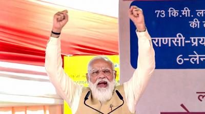 Prime Minister Narendra Modi speaks during the dedication of 6-lane Prayagraj-Varanasi section of NH-19, in Varanasi, Monday, Nov. 30, 2020. (PTI)