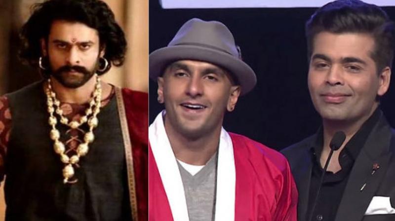 Prabhas in 'Baahubali', Ranveer Singh and Karan Johar. Prabhas in 'Baahubali', Ranveer Singh and Karan Johar.
