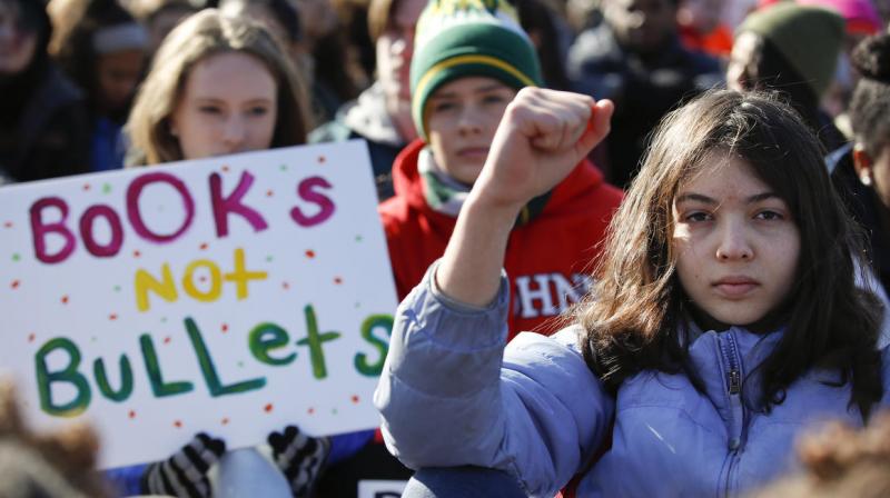 In a historic groundswell of youth activism, hundreds of thousands of teenagers and their supporters rallied across the US against gun violence Saturday, vowing to transform fear and grief into a ‘vote-them-out’ movement. (Photo: AP) In a historic groundswell of youth activism, hundreds of thousands of teenagers and their supporters rallied across the US against gun violence Saturday, vowing to transform fear and grief into a ‘vote-them-out’ movement. (Photo: AP)