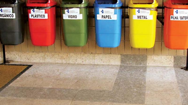 While biodegradable or wet waste should be handed over to collectors in a green-coloured bin, hazardous waste should be given in a red-coloured container. While biodegradable or wet waste should be handed over to collectors in a green-coloured bin, hazardous waste should be given in a red-coloured container.