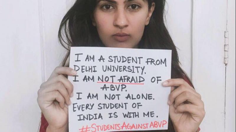 24-year-old Delhi University student Gurmehar Kaur (Photo: Facebook) 24-year-old Delhi University student Gurmehar Kaur (Photo: Facebook)