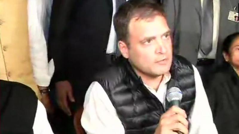 After the meeting, which took place hours after opposition leaders shared a dias at an AAP protest on the day of the last sitting of the present Lok Sabha, Gandhi told reporters that opposition leaders agreed to have a common minimum programme. (Photo: ANI | Twitter) After the meeting, which took place hours after opposition leaders shared a dias at an AAP protest on the day of the last sitting of the present Lok Sabha, Gandhi told reporters that opposition leaders agreed to have a common minimum programme. (Photo: ANI | Twitter)