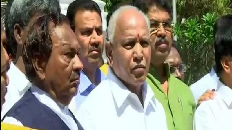 'We will also send a memorandum to Home Minister Rajnath Singh,' said BJP leader BS Yeddyurappa after meeting the Governor. (Photo: ANI) 'We will also send a memorandum to Home Minister Rajnath Singh,' said BJP leader BS Yeddyurappa after meeting the Governor. (Photo: ANI)