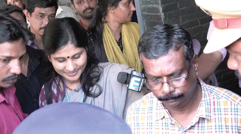 Deepa Nishanth arrives at Corporation Auditorium to validate Malayalam Essay writing competition . Deepa Nishanth arrives at Corporation Auditorium to validate Malayalam Essay writing competition .