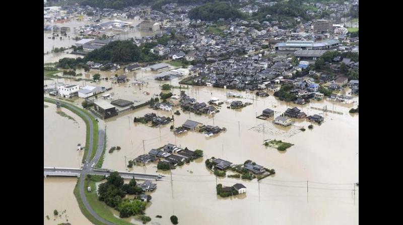 In Saga Prefecture, in the Kyushu region, the main railway station was flooded and a number of vehicles were seen submerged. A number of landslides were also reported. (Photo: ANI) In Saga Prefecture, in the Kyushu region, the main railway station was flooded and a number of vehicles were seen submerged. A number of landslides were also reported. (Photo: ANI)
